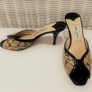 Jimmy Choo Black and Tan Snake Print Heels